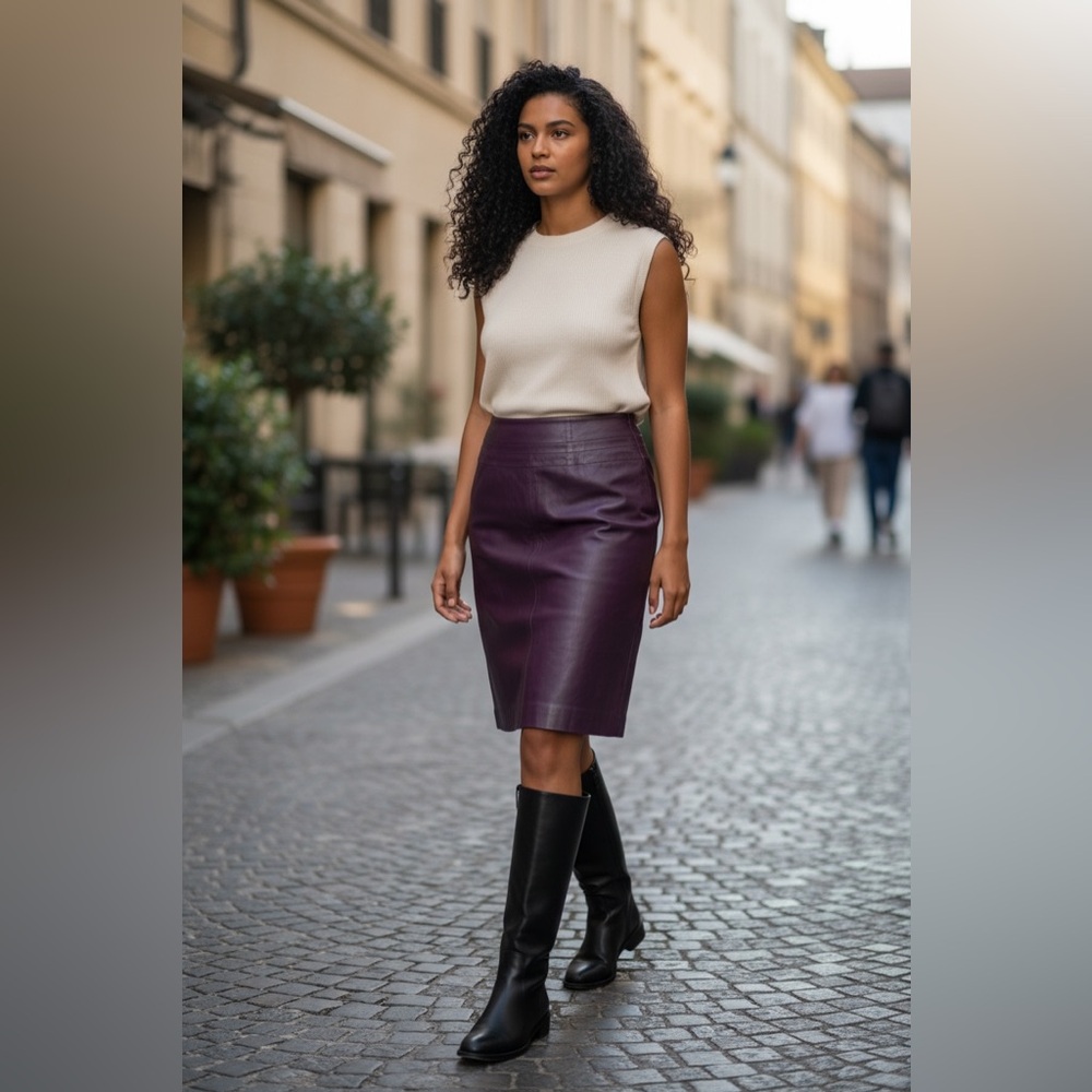 Spiegel vintage dark purple leather skirt